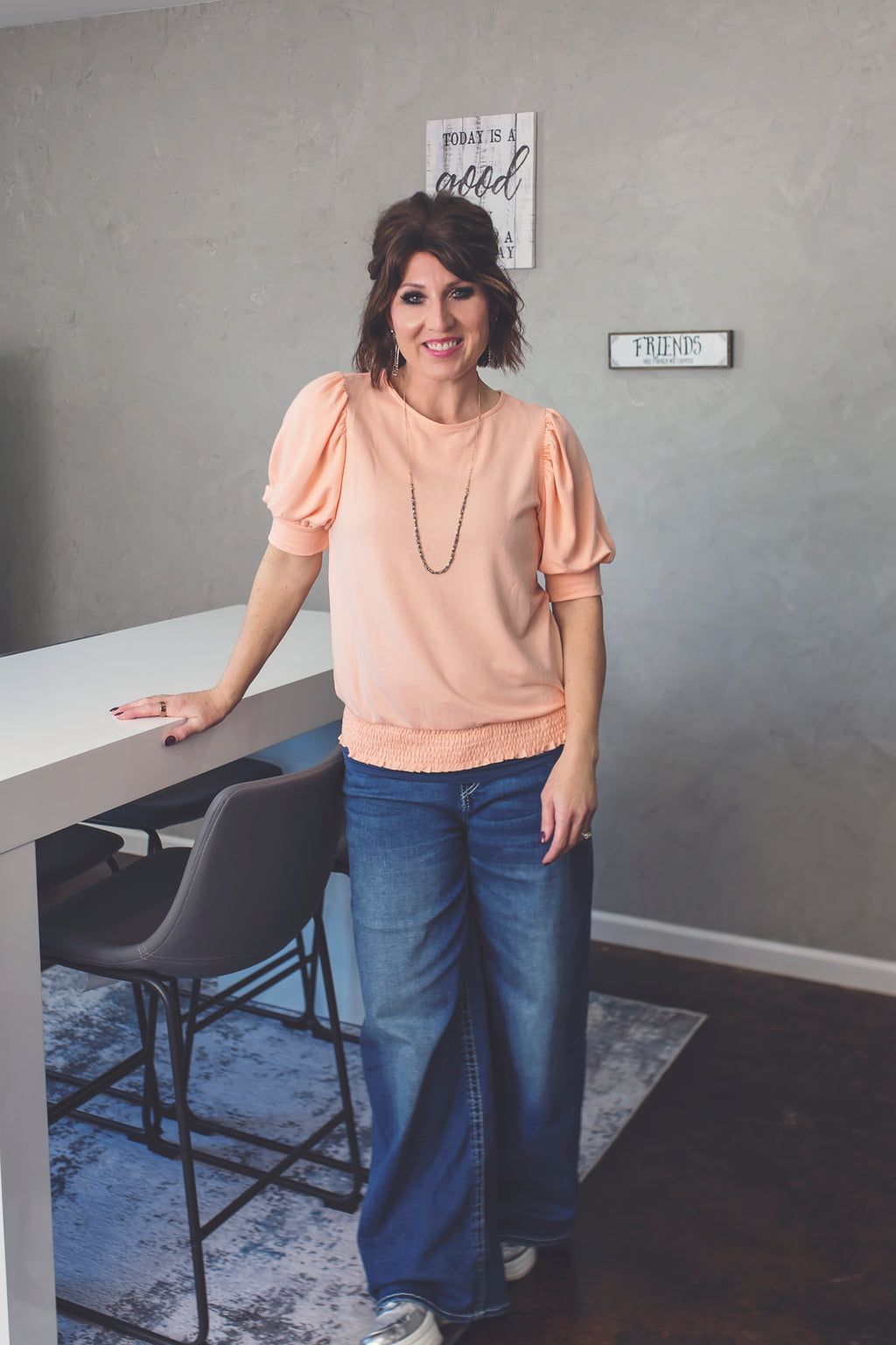 Peach Glow Puff Sleeve Top
