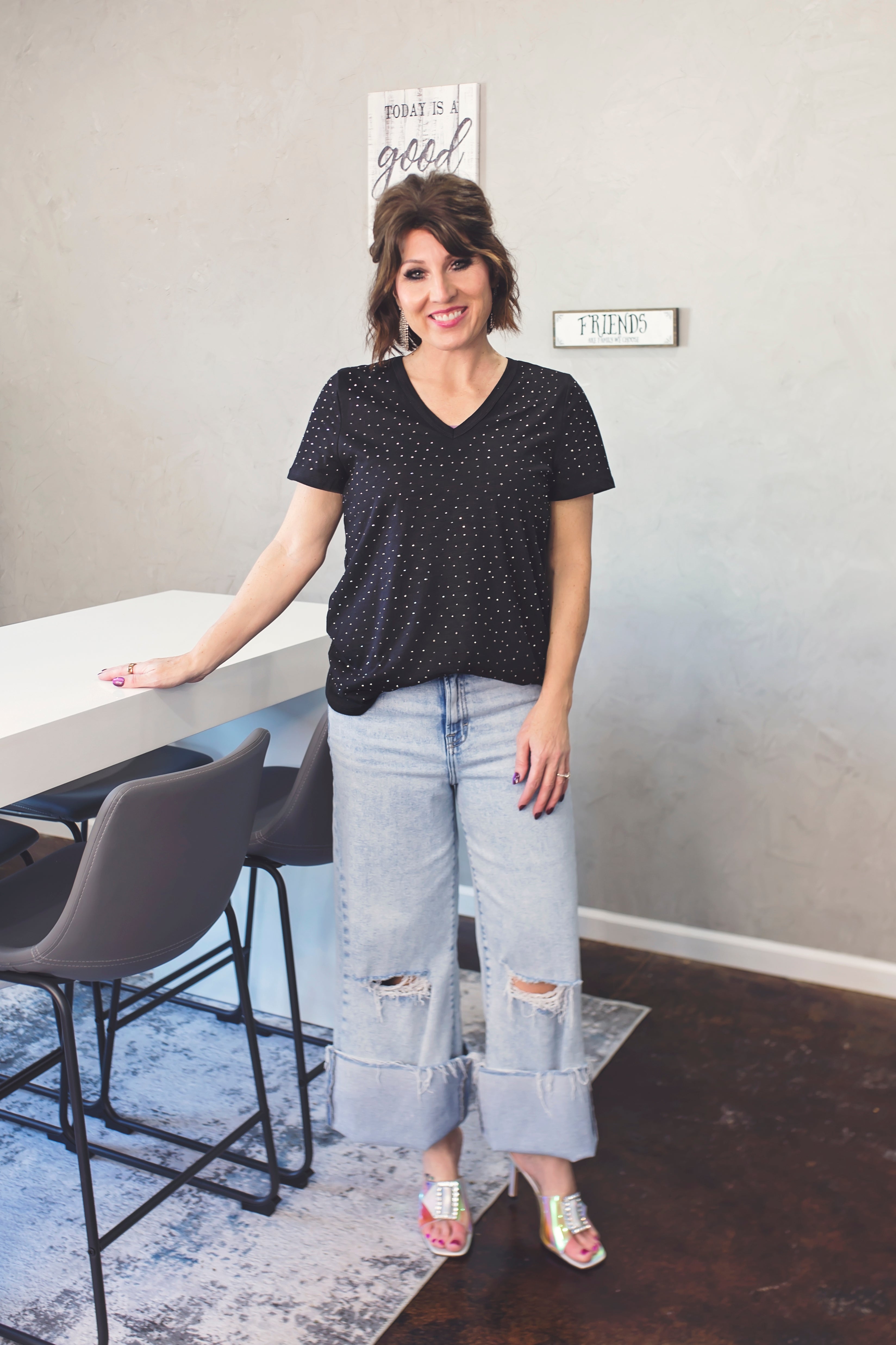 Midnight Sparkle V-Neck Tee