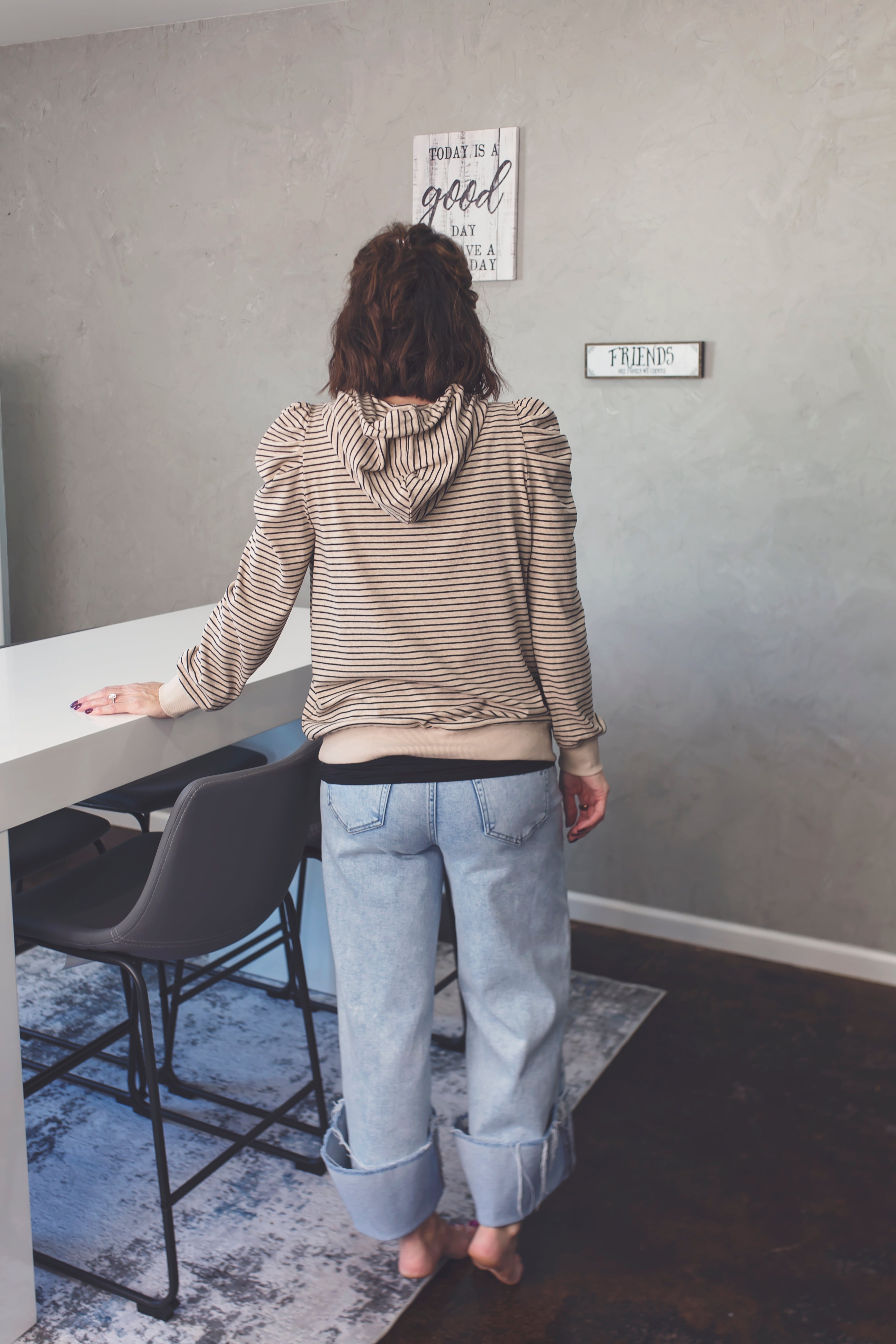 Sweet Stripe Puff Sleeve Hoodie