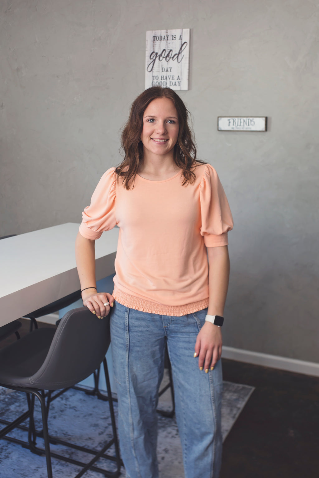 Peach Glow Puff Sleeve Top