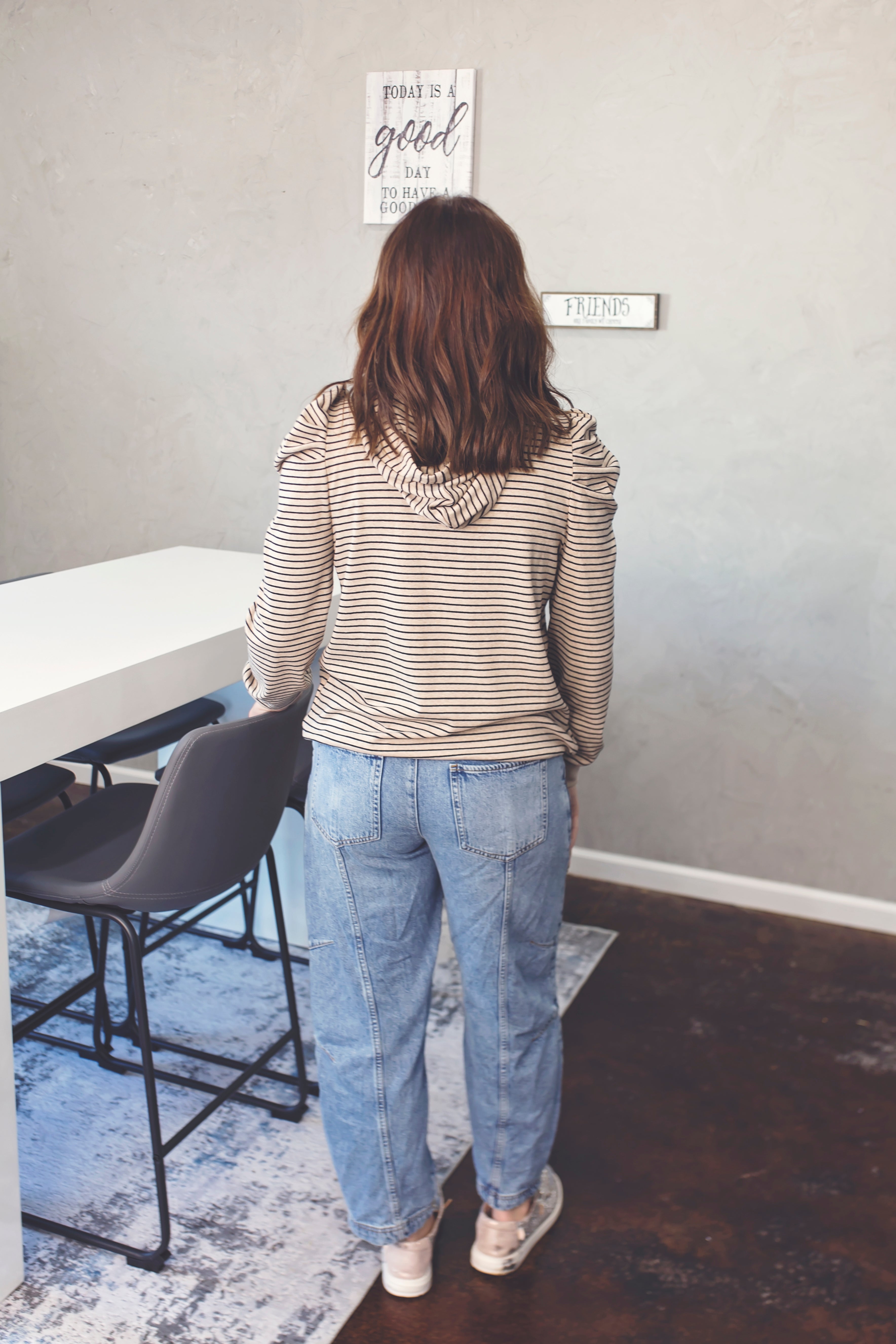 Sweet Stripe Puff Sleeve Hoodie