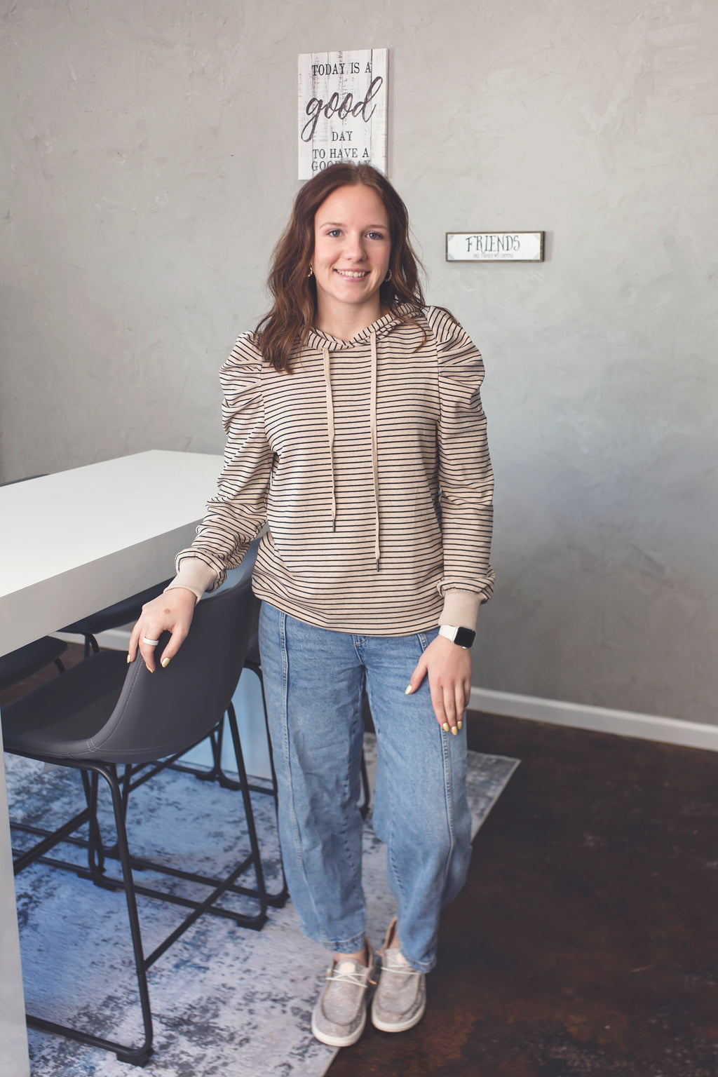Sweet Stripe Puff Sleeve Hoodie