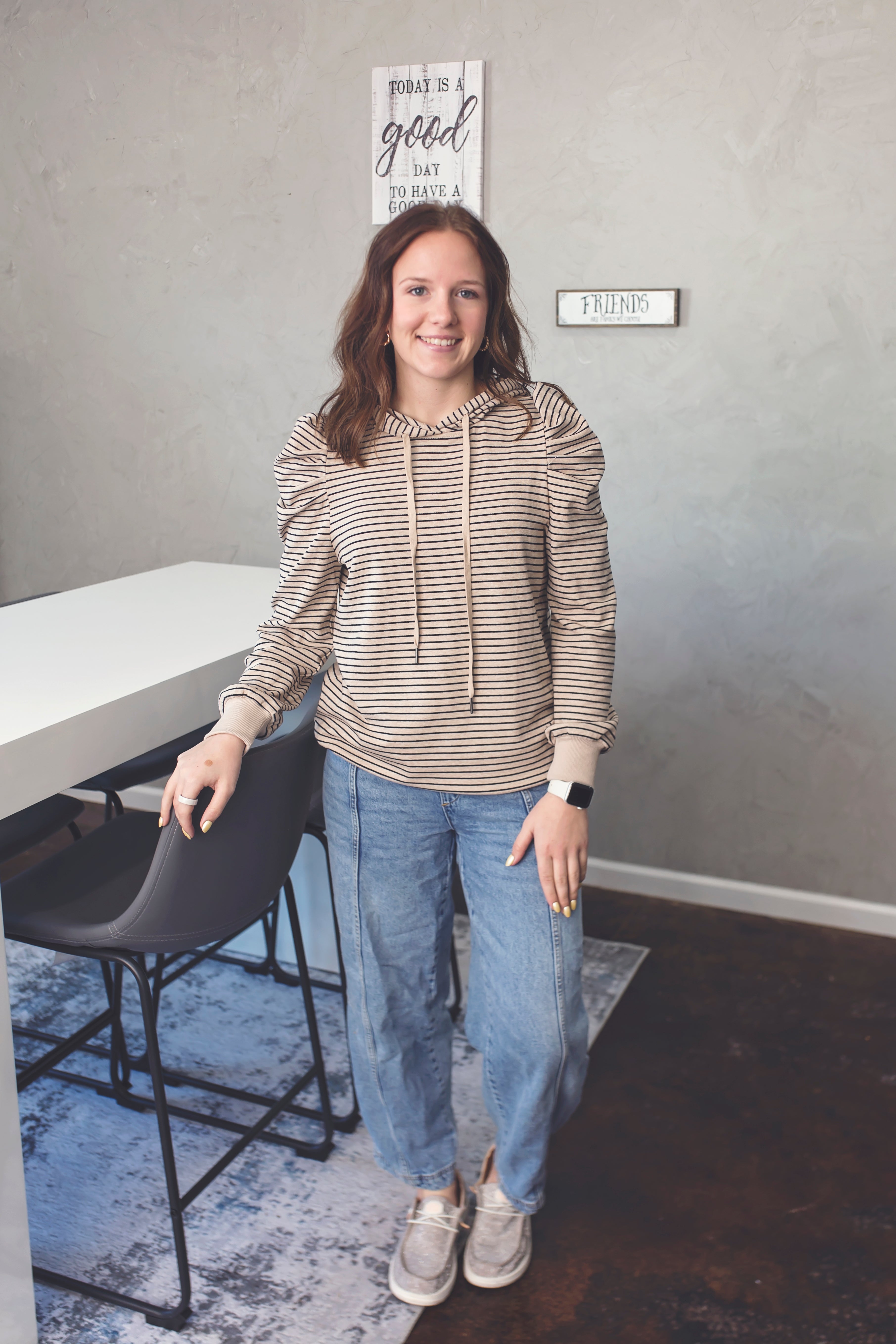 Sweet Stripe Puff Sleeve Hoodie