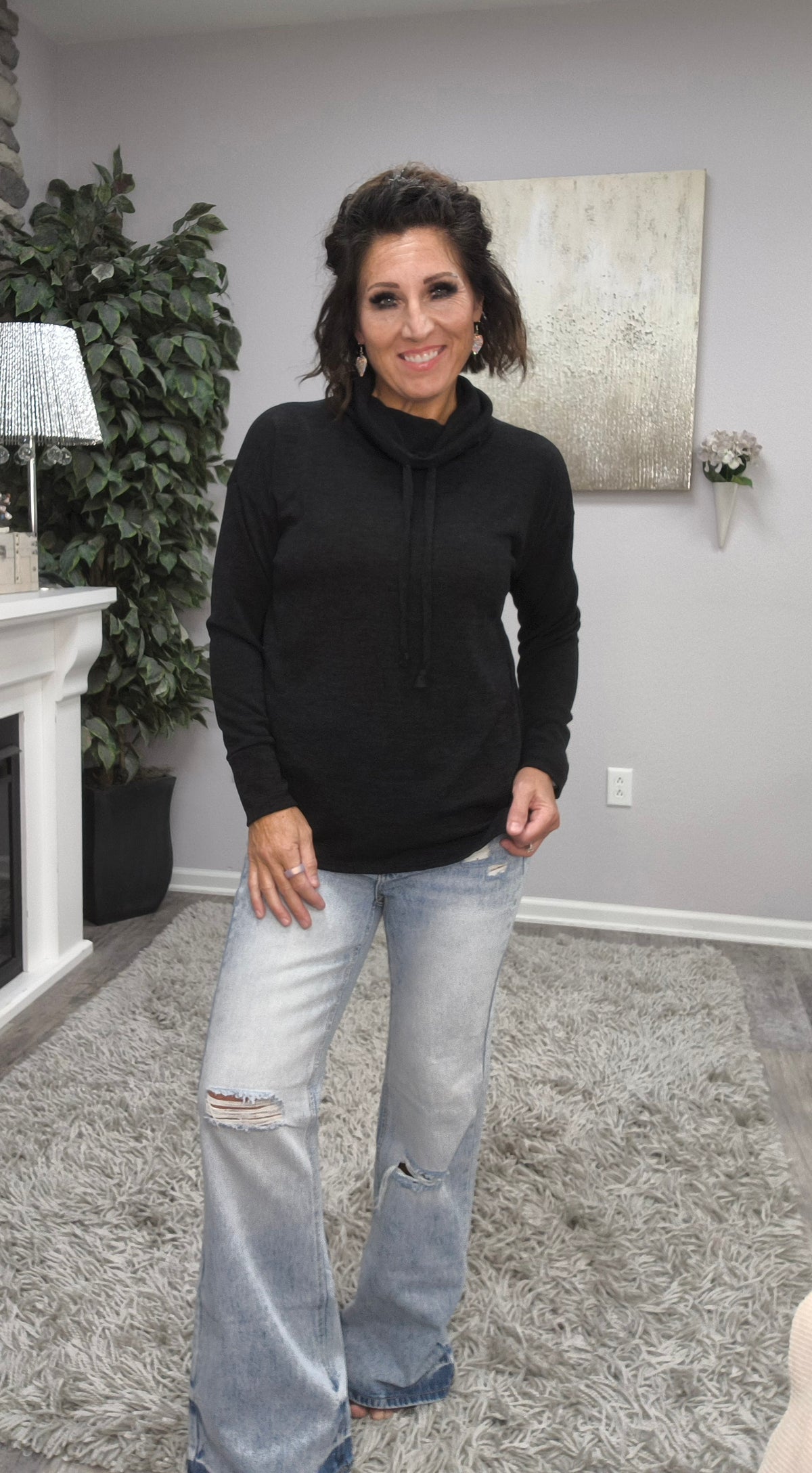 Stay Awhile Black Cowl Neck