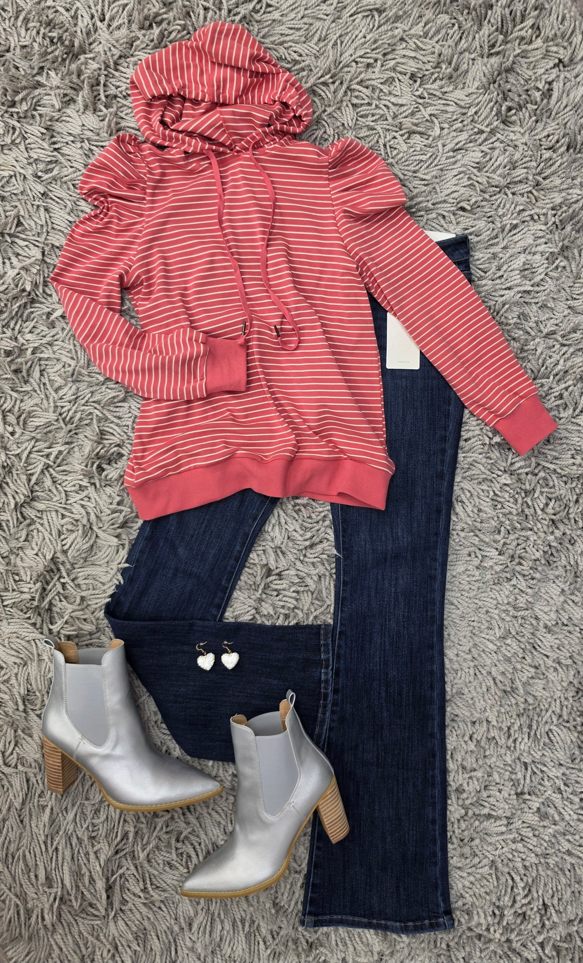 Sweet Stripe Puff Sleeve Hoodie