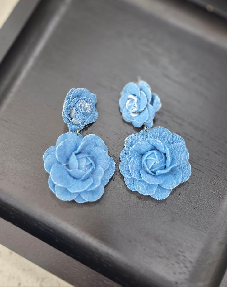 Denim in Bloom Double Drop Earrings