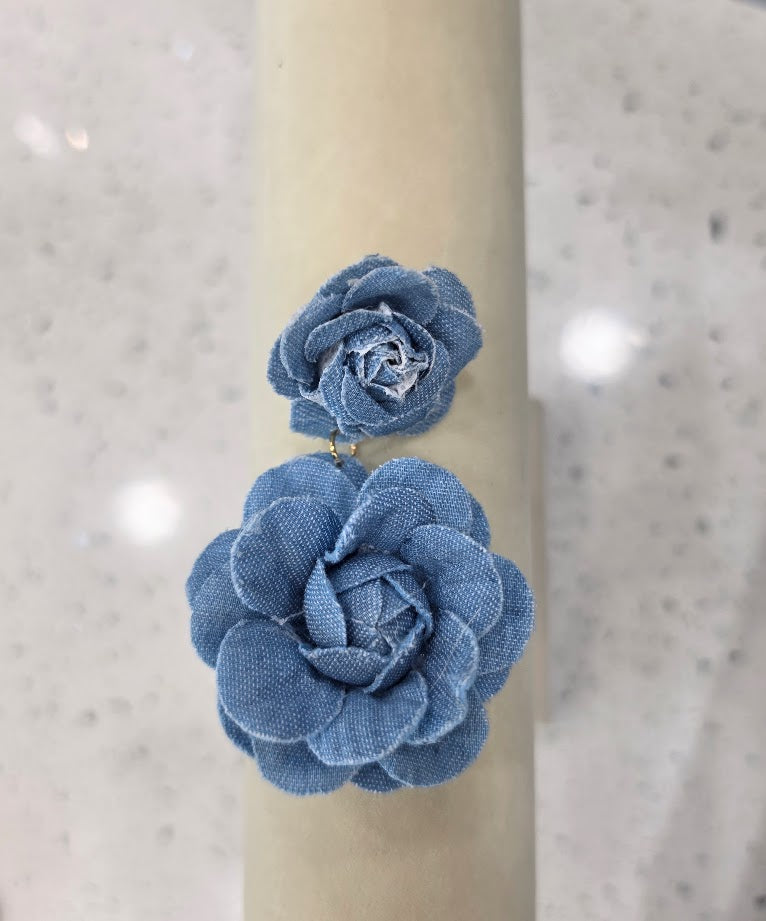 Denim in Bloom Double Drop Earrings