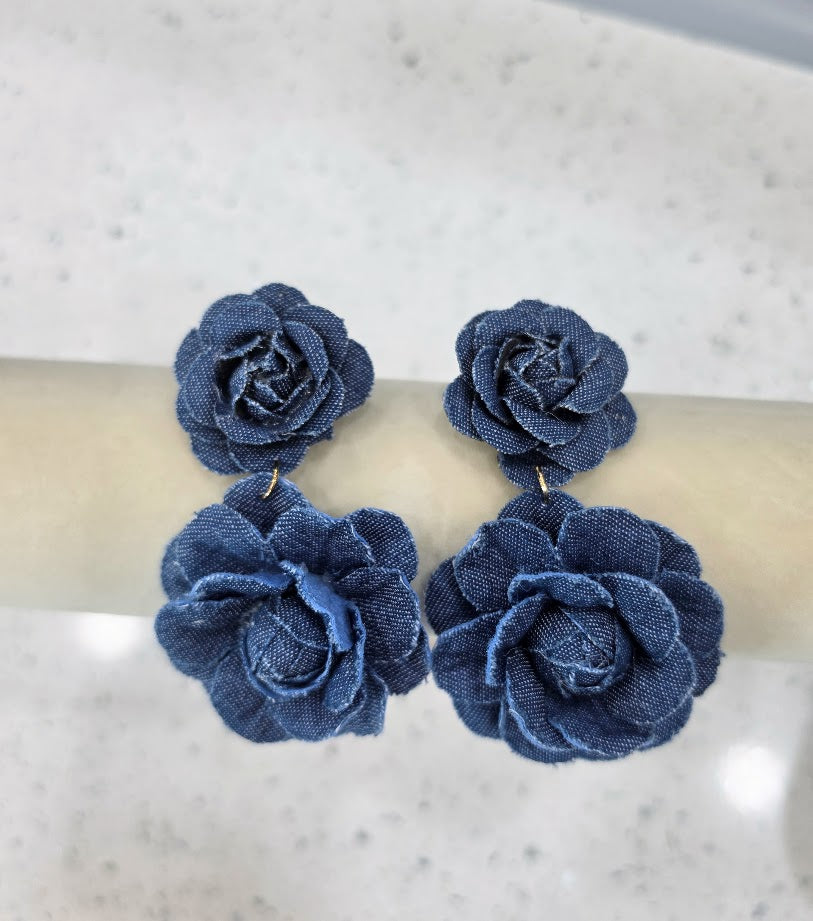 Denim in Bloom Double Drop Earrings