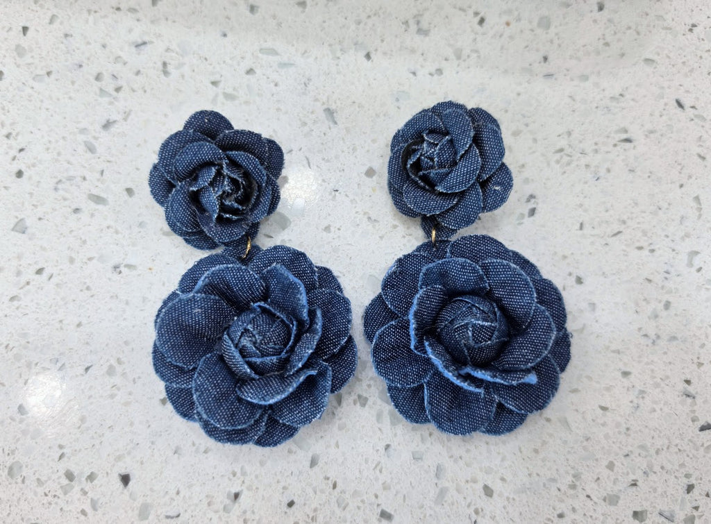 Denim in Bloom Double Drop Earrings