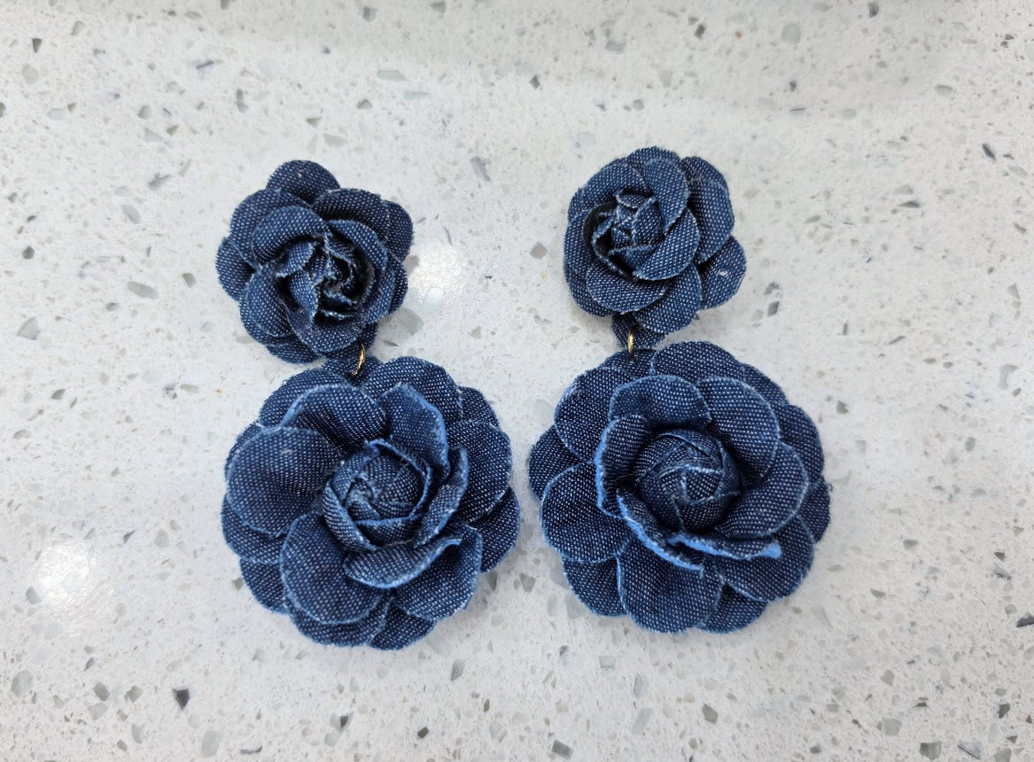 Denim in Bloom Double Drop Earrings