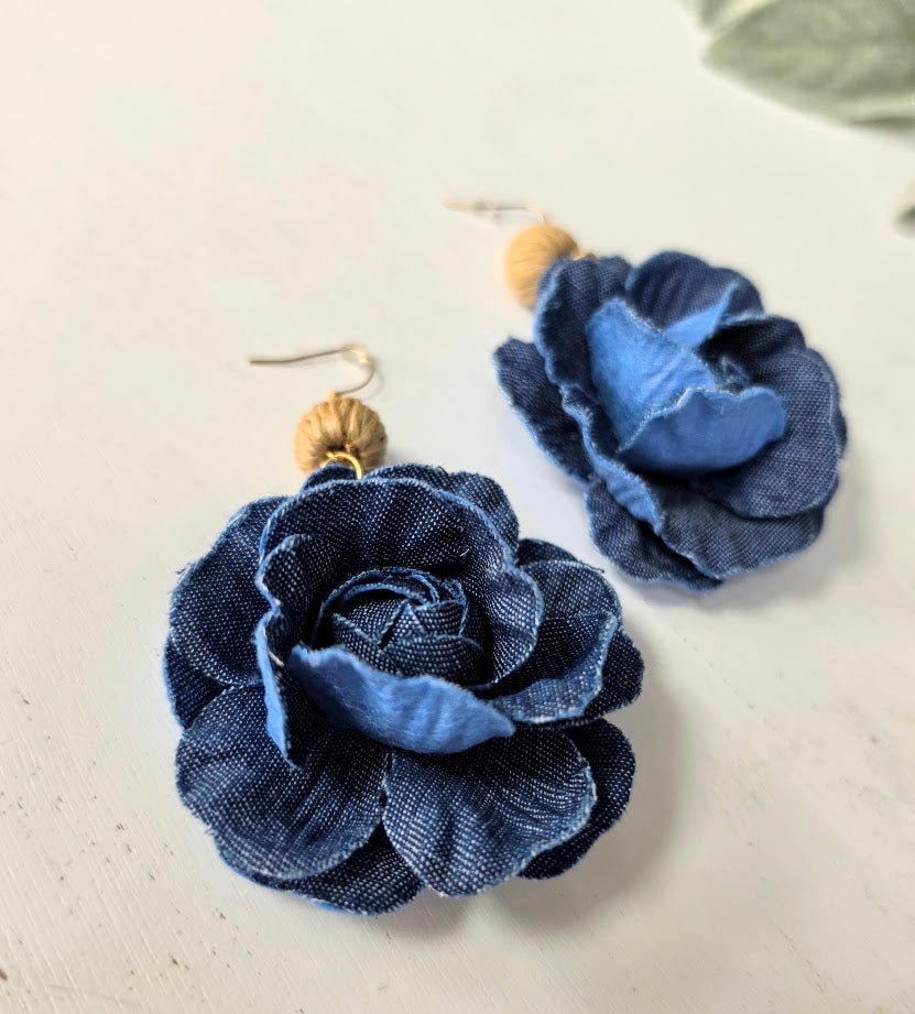 Denim in Bloom Drop Earrings