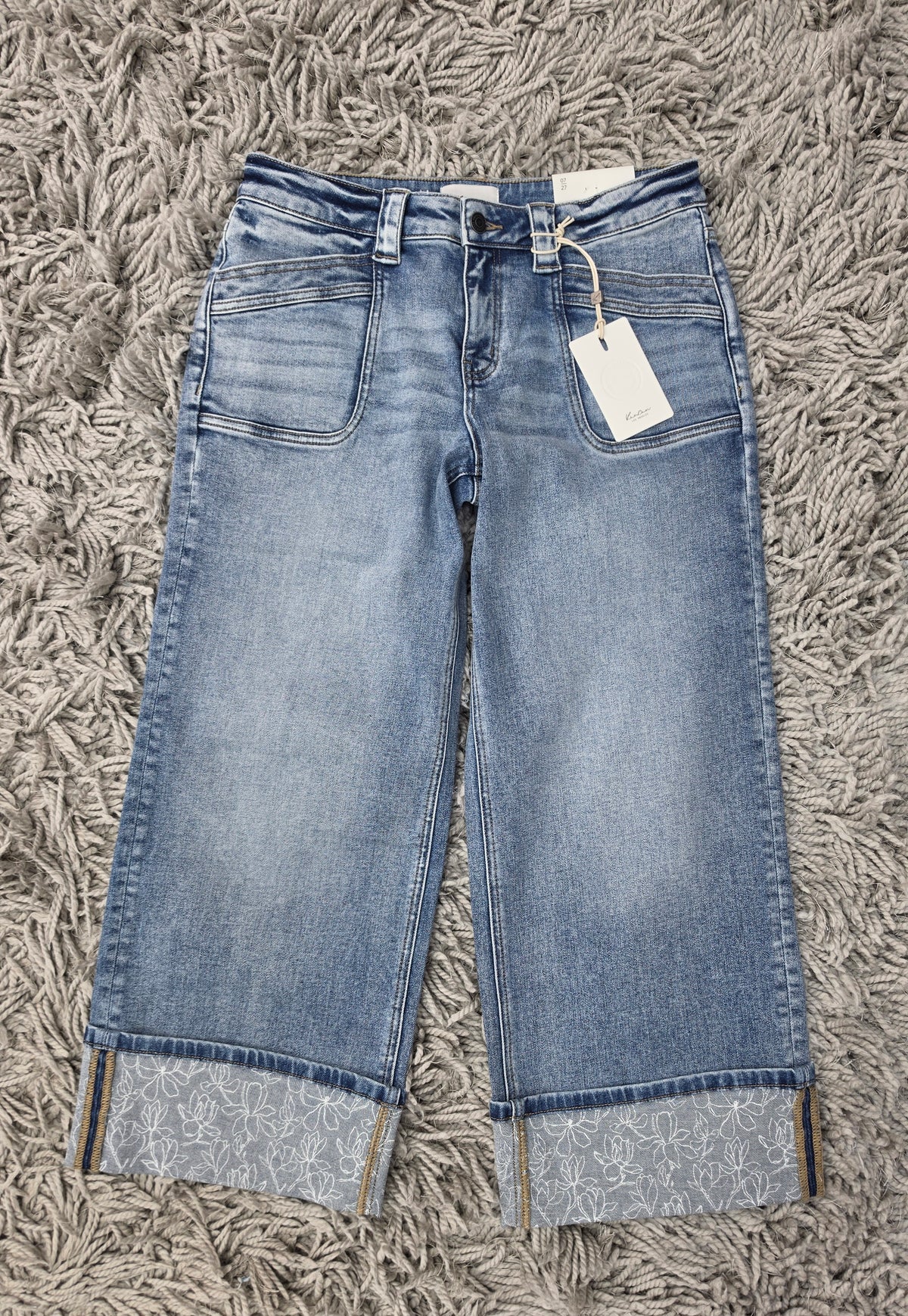 KanCan Floral Finish Cuffed Jeans