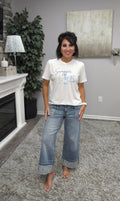 KanCan Floral Finish Cuffed Jeans