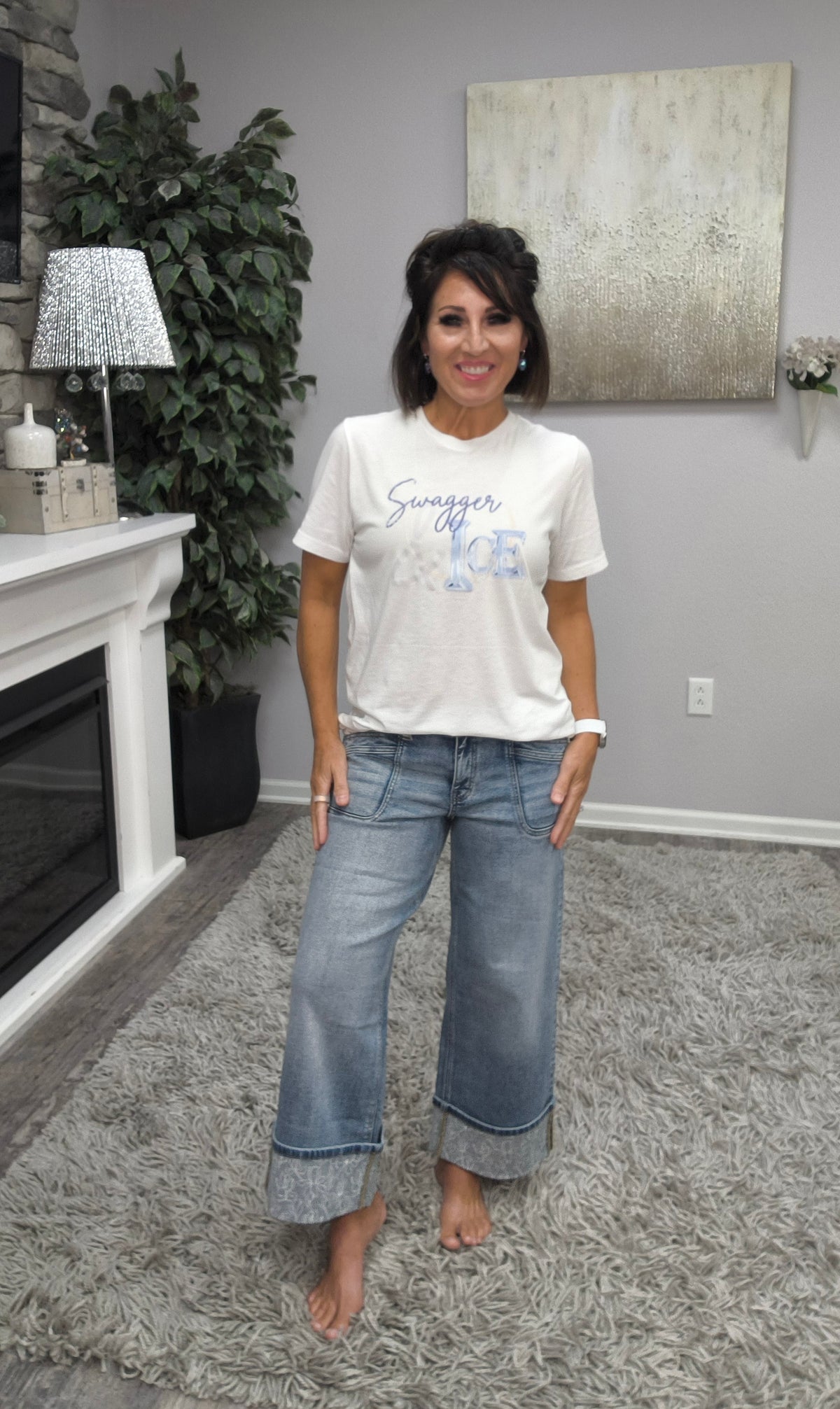 KanCan Floral Finish Cuffed Jeans