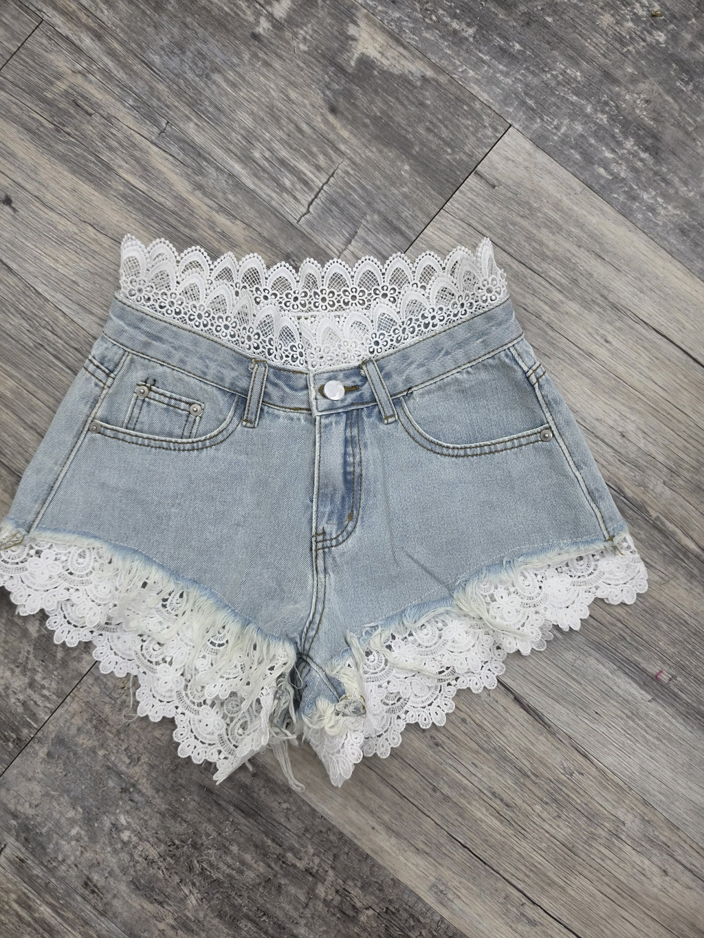 Laced Denim Shorts
