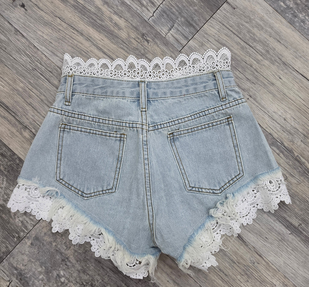 Laced Denim Shorts