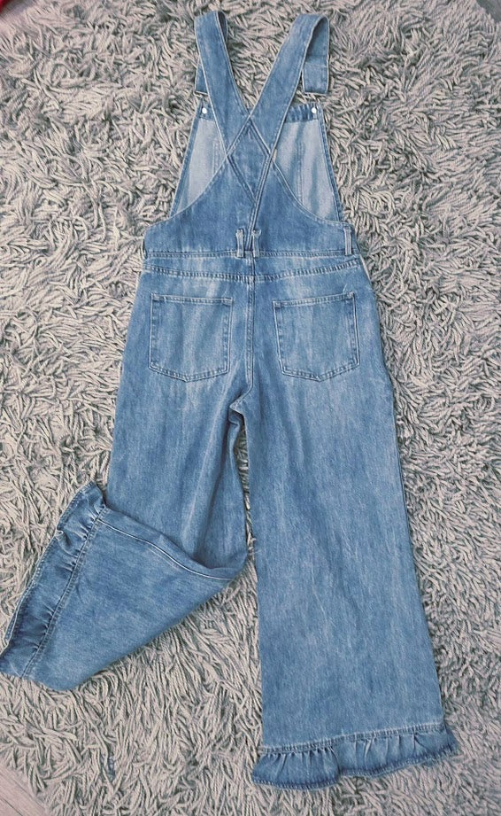 Ruffle Around Denim Overalls