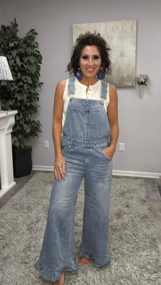 Ruffle Around Denim Overalls