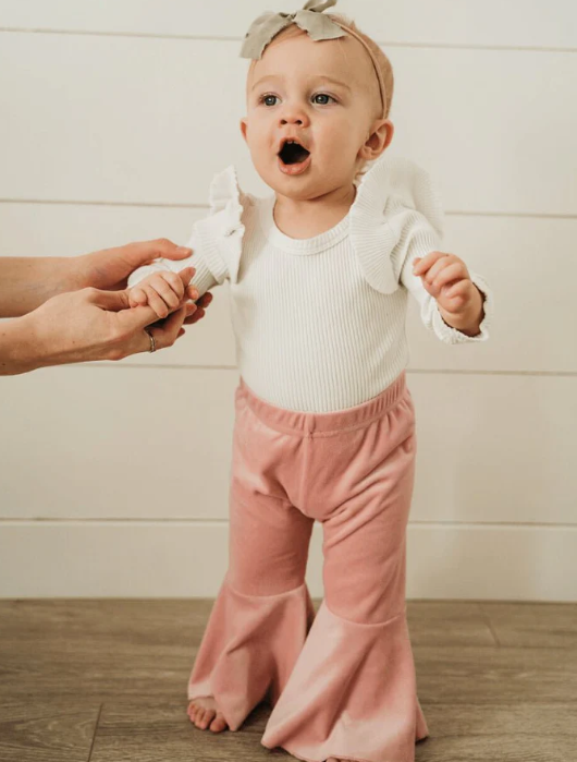 Pleated Velour Bell Bottoms - Pink