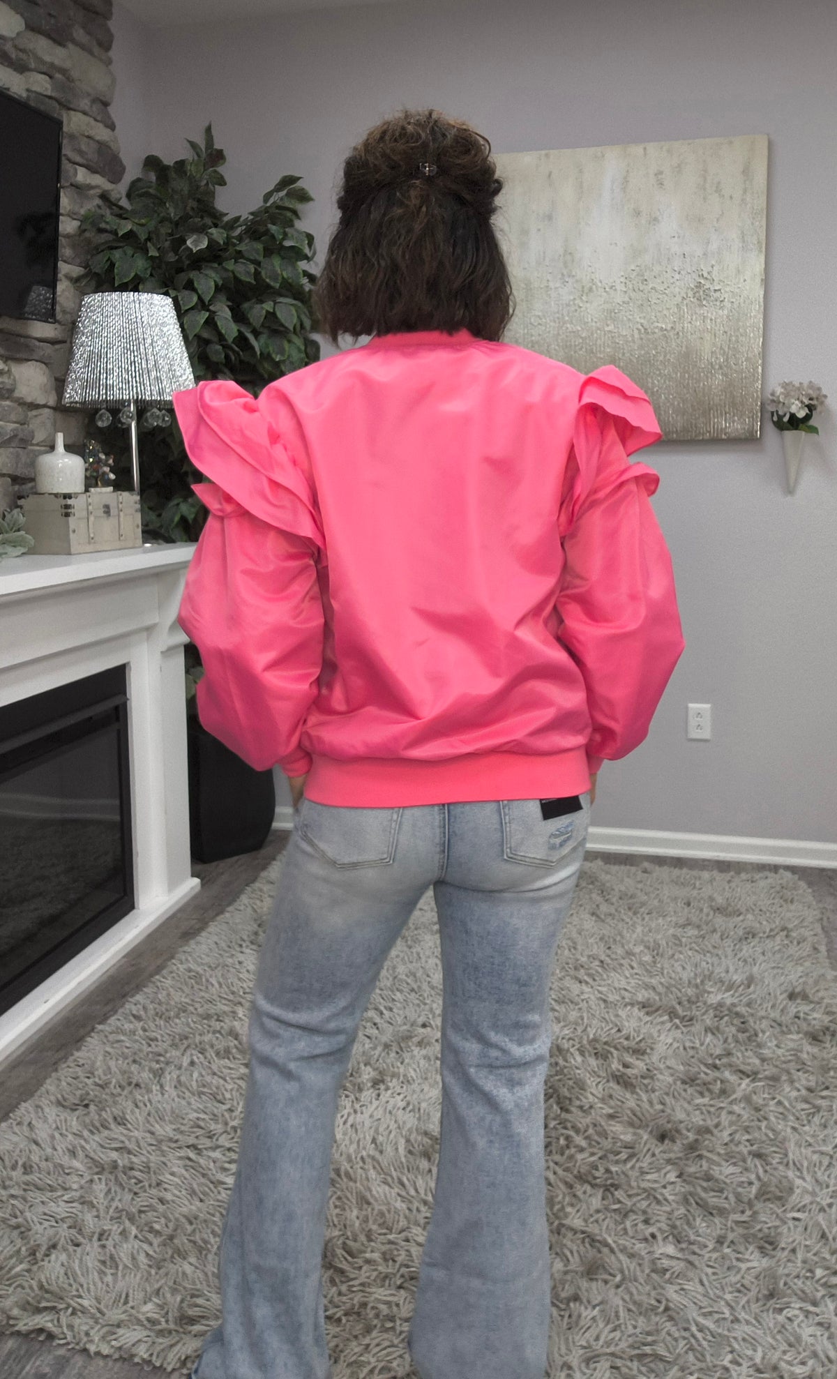 Pink Drama Ruffle Bomber