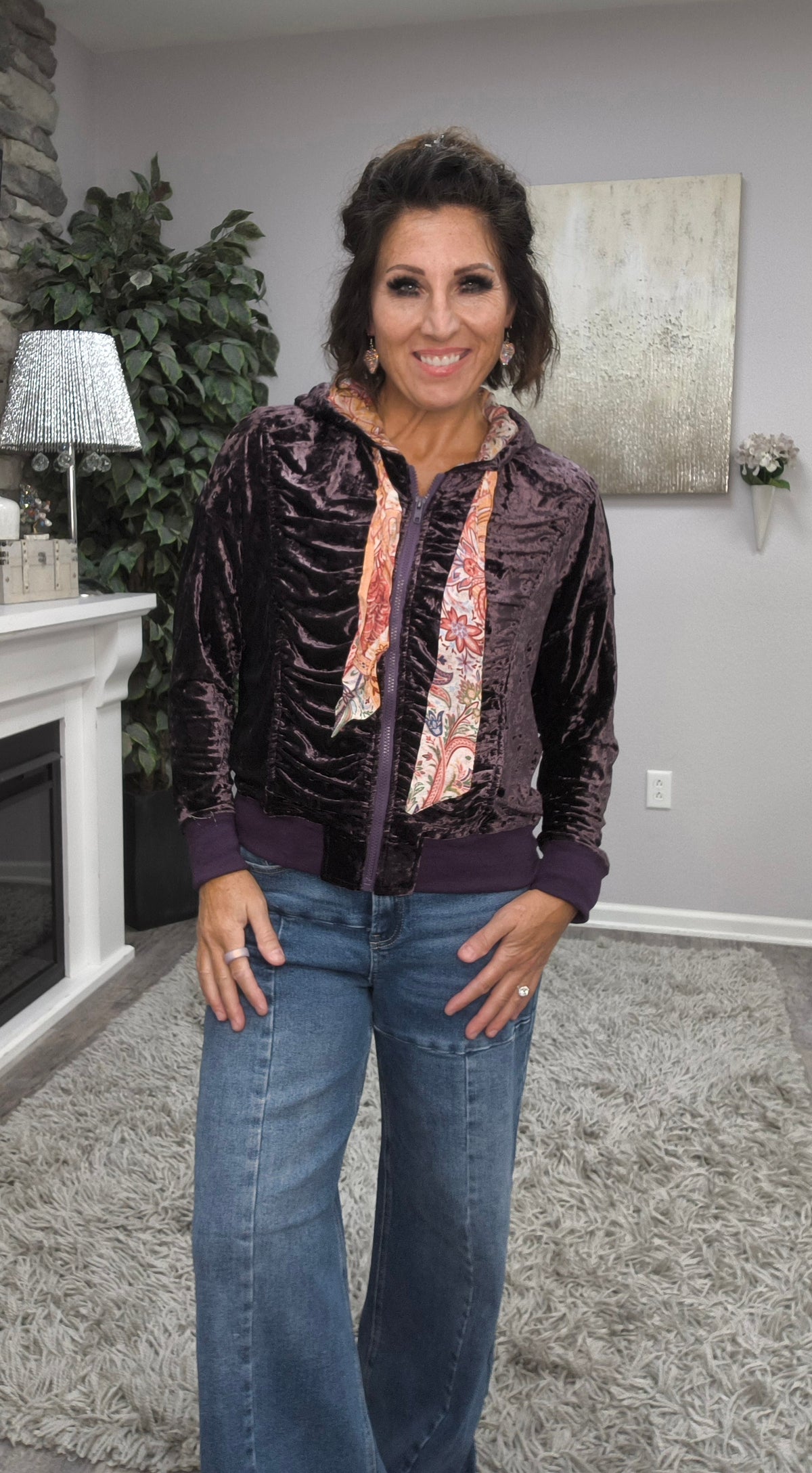 Plum & Paisley Velvet Hoodie