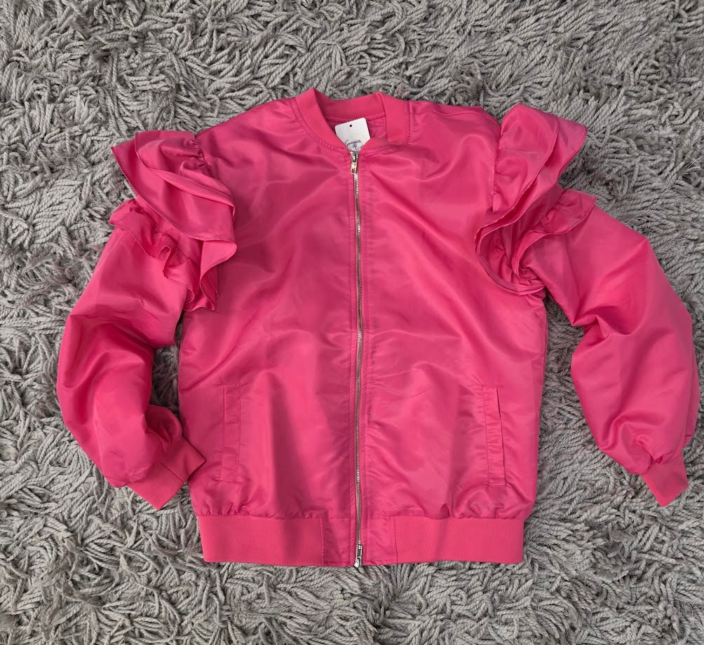 Pink Drama Ruffle Bomber