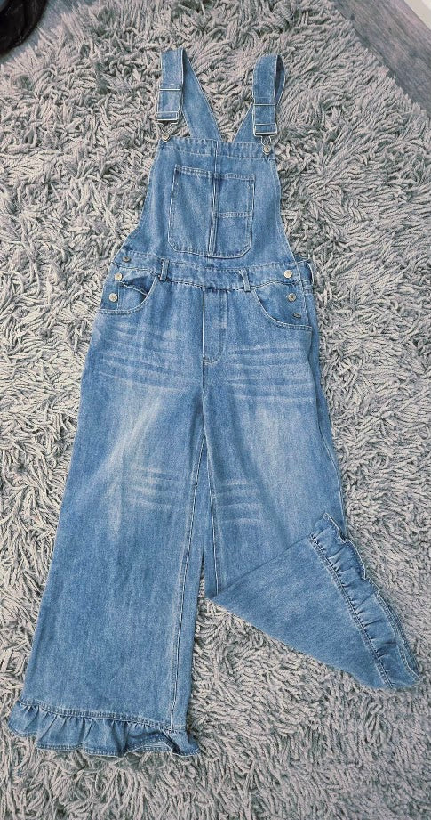 Ruffle Around Denim Overalls