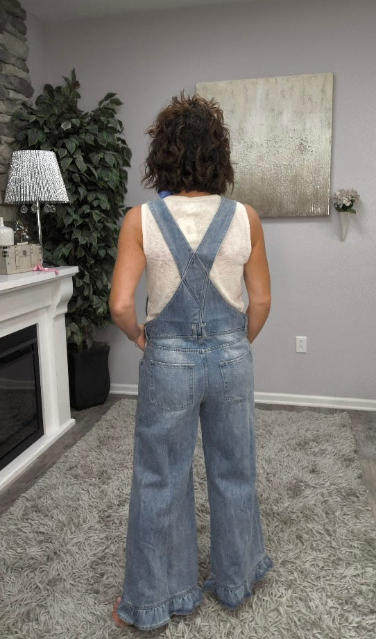 Ruffle Around Denim Overalls
